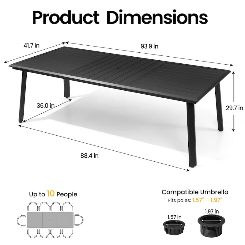 Outdoor Rectangle All-Aluminum Dining Table with Umbrella Hole for 6-12 Person