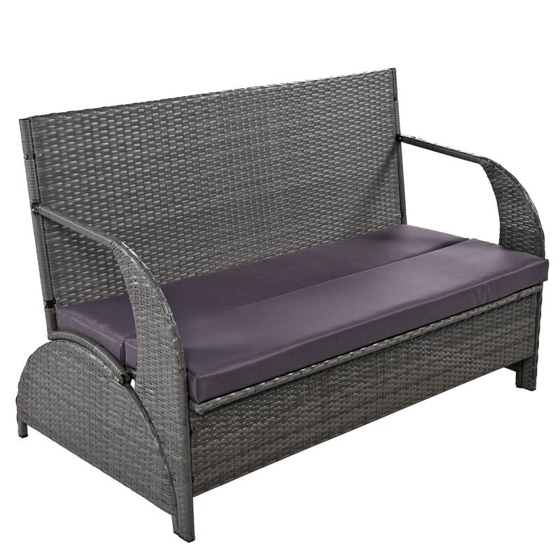 Multi-Functional Outdoor Patio Rattan Loveseat Sofa, Convertible 4-Seats Dining Set
