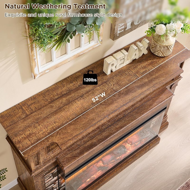 Farmhouse TV Stand With 3-Sided Glass Fireplace, Entertainment Center