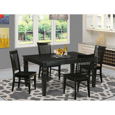 HomeStock 5-Piece Rectangle Black Finish Solid Wood Top Dining table with 4 Chairs with Lattice Back