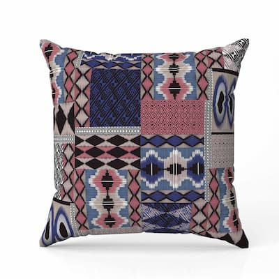 Patched Perfection Indoor/Outdoor Reversible Throw Pillow Blue and Deep