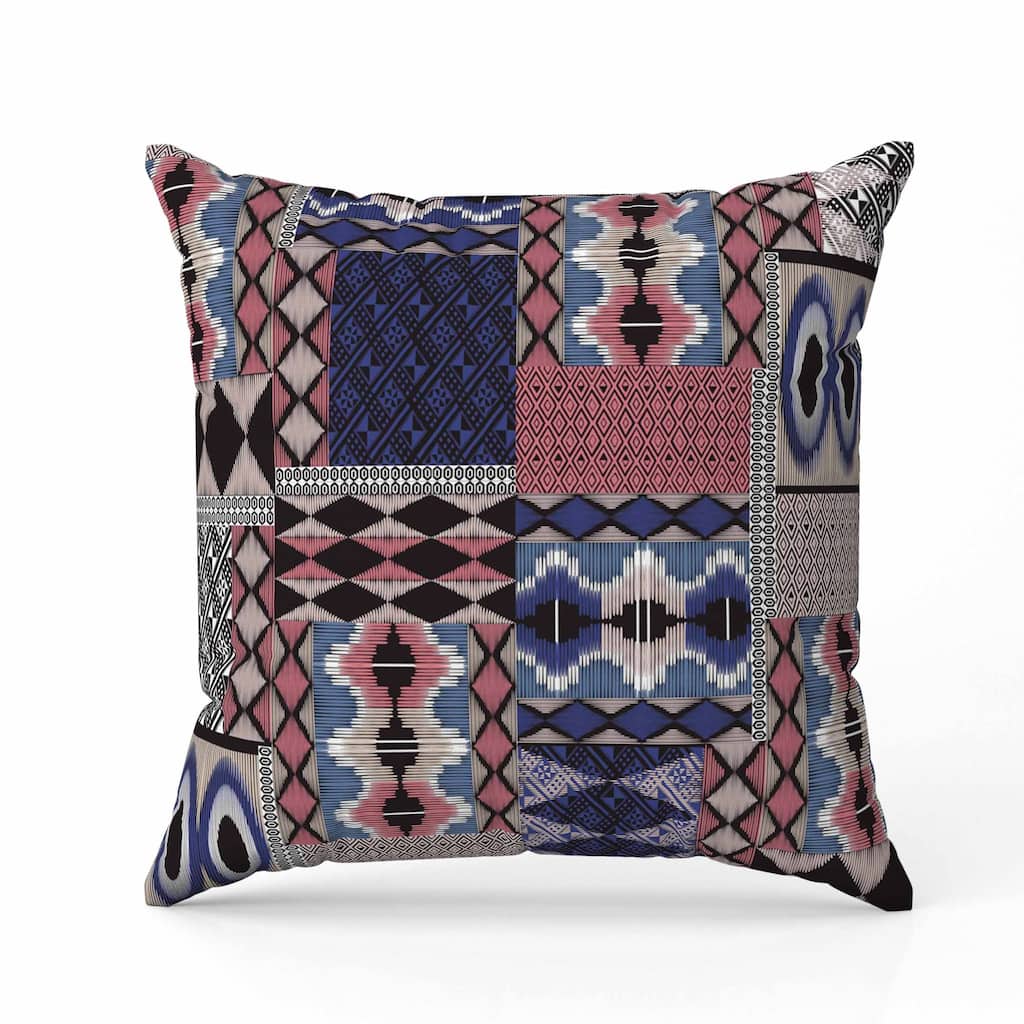 Patched Perfection Indoor/Outdoor Reversible Throw Pillow Blue and Deep