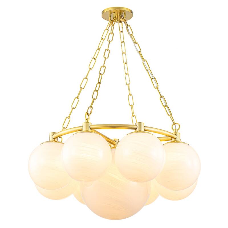 Glam 9-Light Cloud Glass Globe Bubble Round Chandelier - 28in Width
