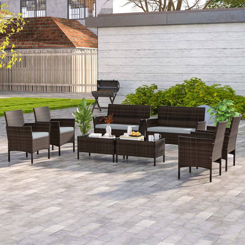 Costway 8 PCS Patio Furniture Set with Washable Cushions and Tempered - See Details - Grey