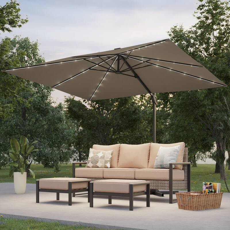 BONOSUKI Solar-powered 10x8ft Cantilever Patio Umbrella, Ultimate Outdoor Comfort with 360° Rotation and Canopy Angle Adjustment - Taupe