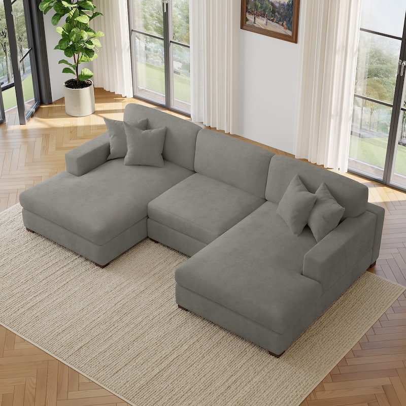 Modern Upholstered Chenille Modular Sectional Sofa with 2 Chaise - Grey-3 Piece
