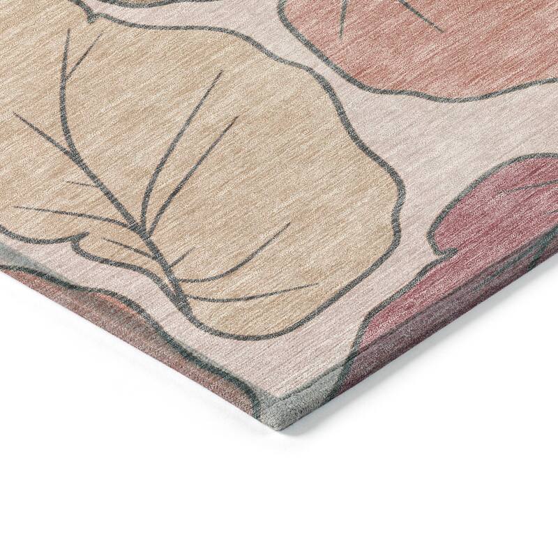 Machine Washable Indoor/ Outdoor Contemporary Floral Chantille Rug