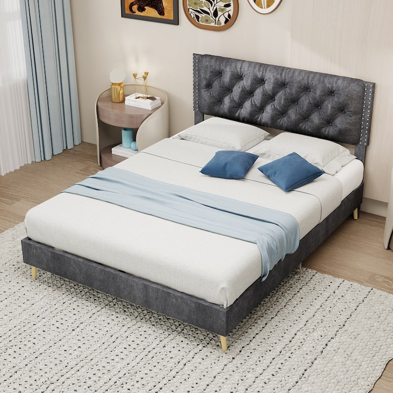 GDFStudio - Suede Soft Package Bed with Tufted Headboard - Full - Grey