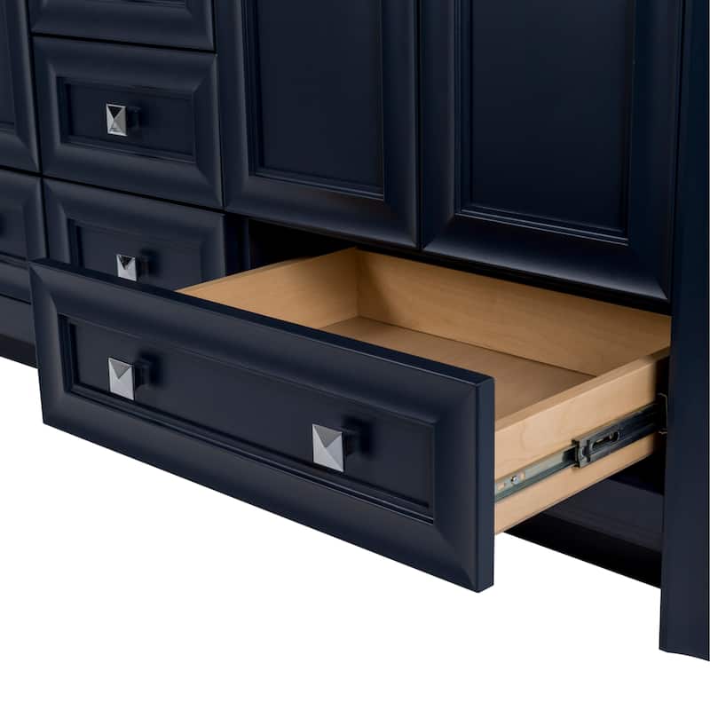 Spring Mill Cabinets Nimay 60.5" Double Bathroom Vanity With 5 Drawers, 2 Cabinets, and White Sink Top