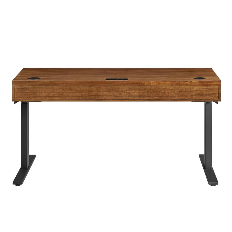 Modern Electric Sit/Stand Desk, Height Adustable Table, Rich Medium Brown