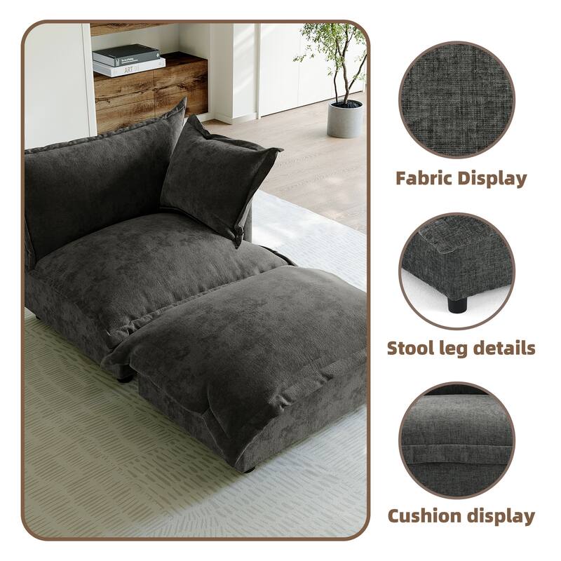 Casual 40"W Oversized Soft Comfy Cloud Chenille Chaise Lounge with Ottoman