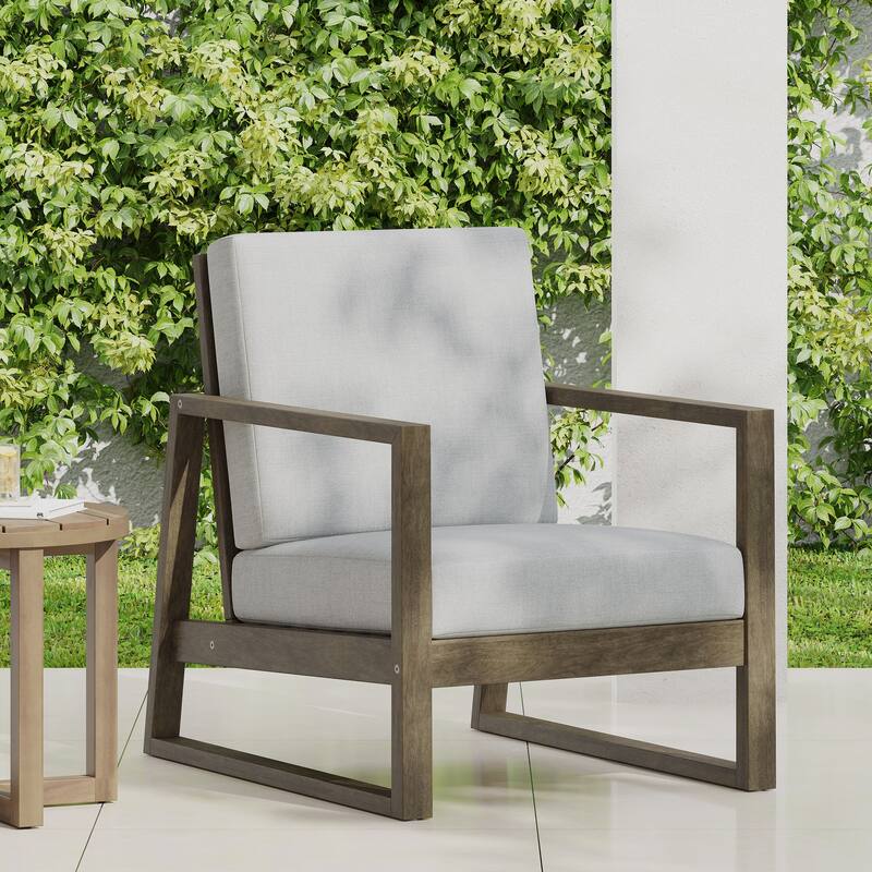 Roomfitters Modern Outdoor Wooden Club Chair with Clean-Line Frame and Weather-Resistant Cushions