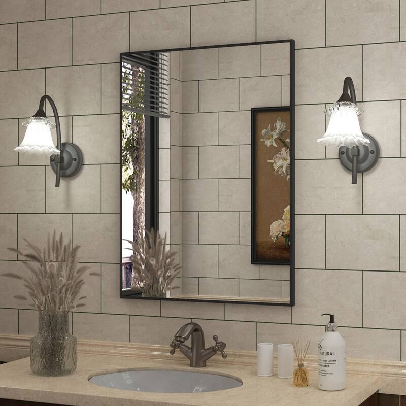 QuivaraView Wall Mounted Aluminum Frame Bathroom Vanity Mirror - 22" x 30" - Black