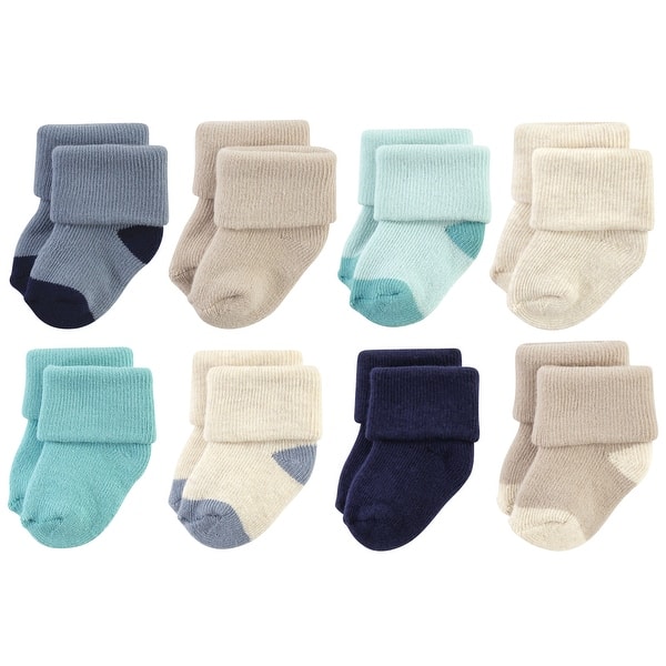 slide 1 of 1, Hudson Baby Infant Boy Cotton Rich Newborn and Terry Socks, Navy Taupe 0-6 Months - Navy Taupe