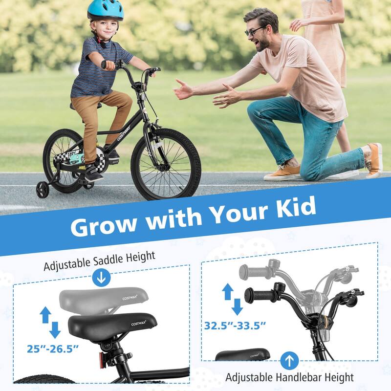 12"/14"/16"/18" Kids Training Bike Sporty Bicycle w/Removable Wheels