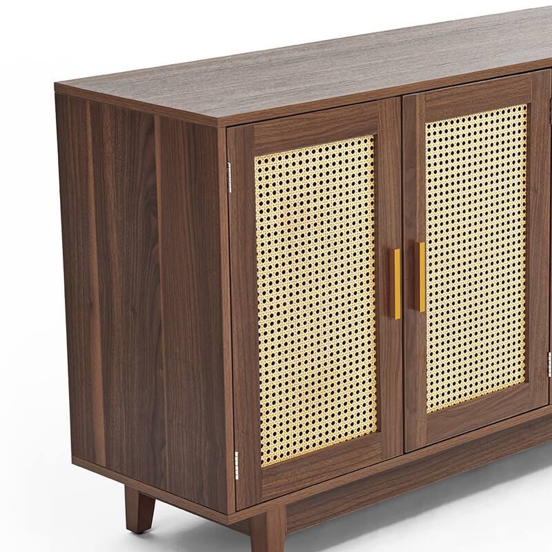 Rattan Accent Cabinet Storage Sideboard Buffet with 4 Doors