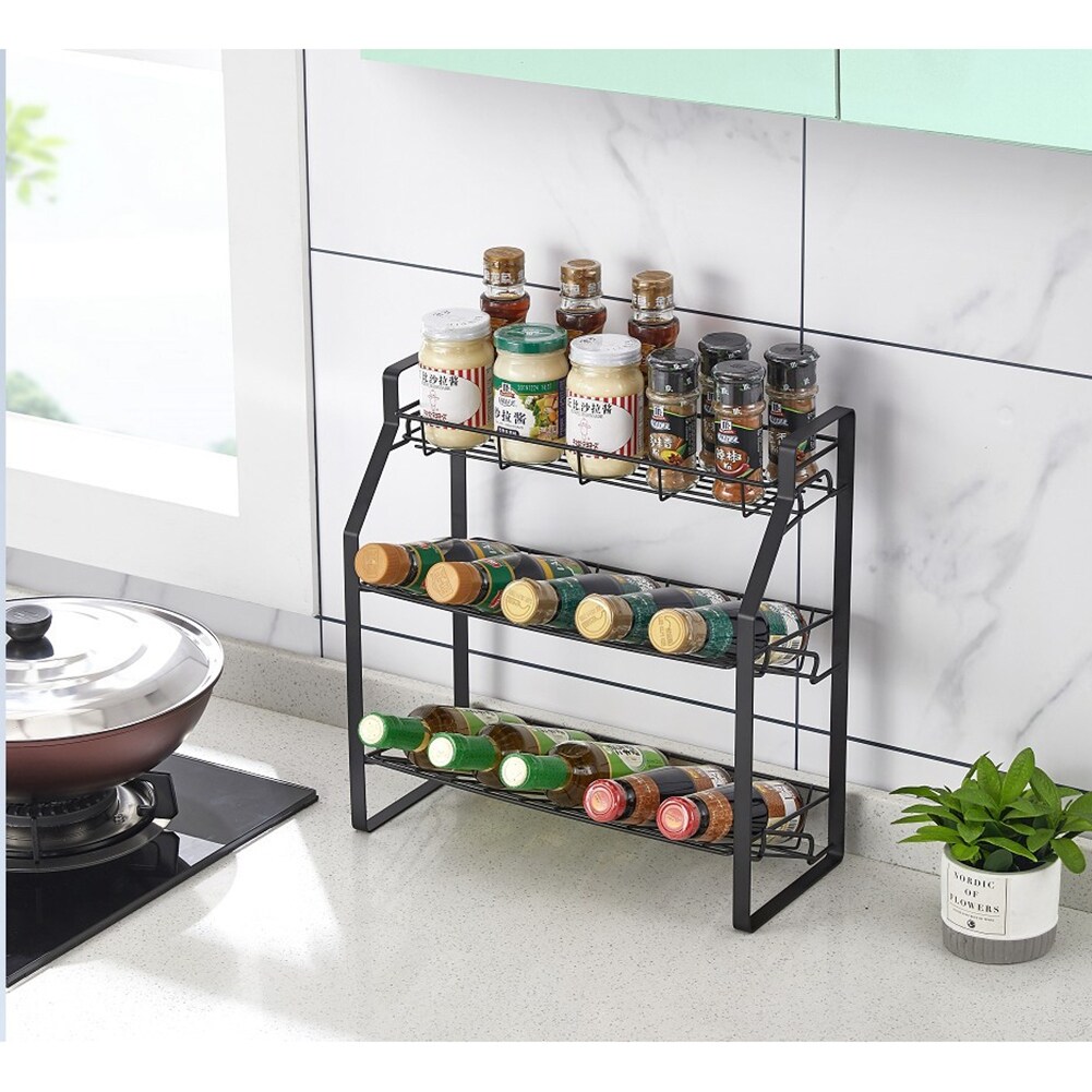 5 Tier Kitchen Spice Jar Rack Cabinet Organizer Storage Shelf Holder Wall 