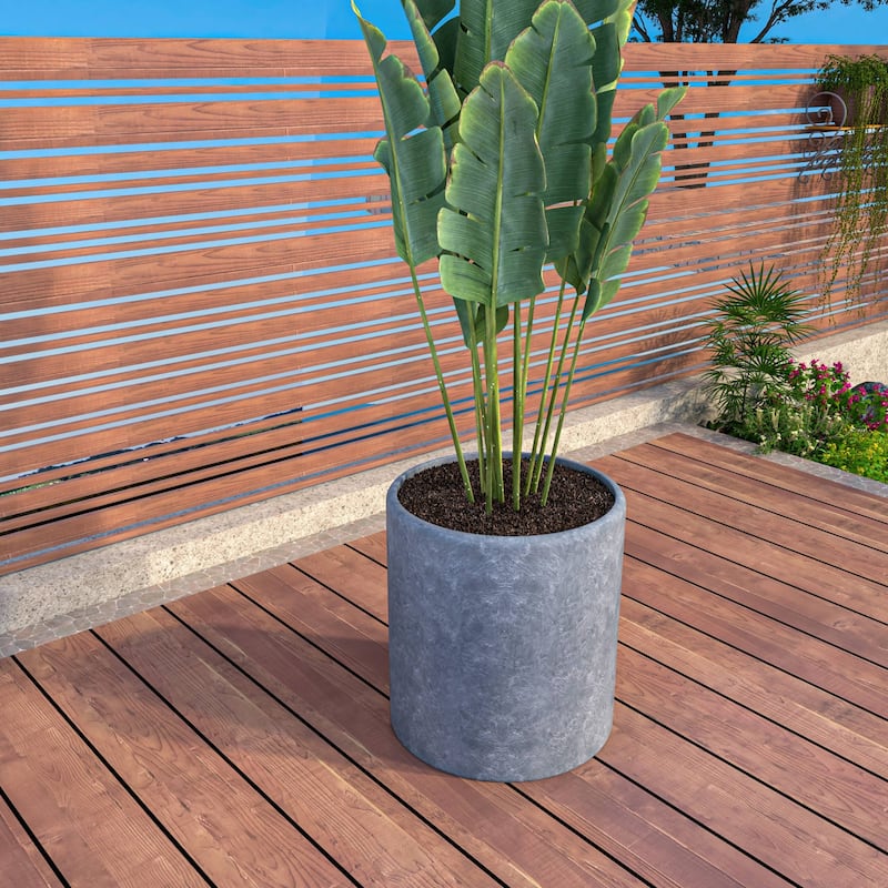 Tundra Round Modern Fiberstone and MGO Clay Planter With Drainage Holes for Indoor Outdoor Home Office Patio Porch Garden Yard