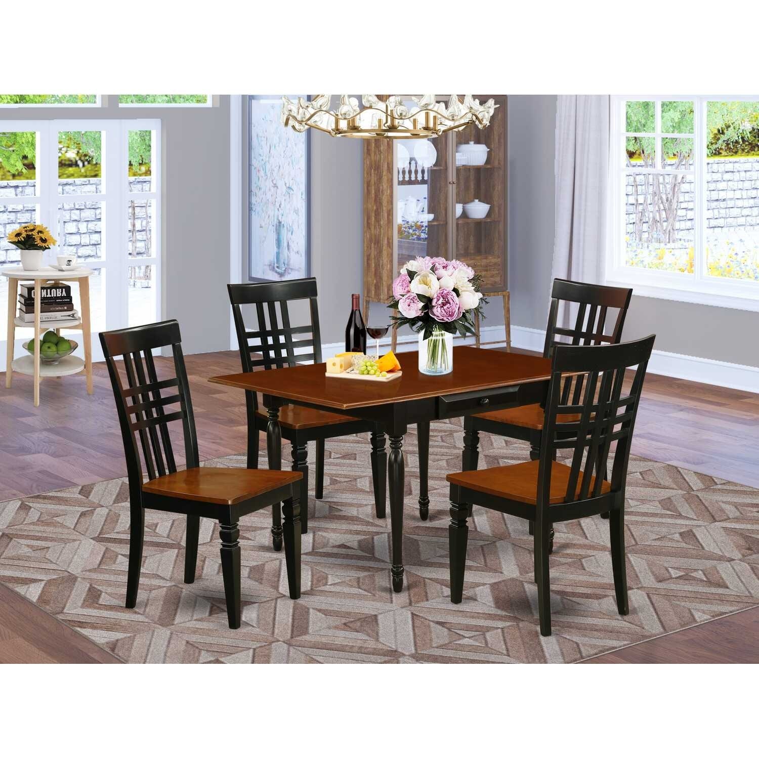 5-Piece Black and Cherry Finish Solid Wood Top - Dining Room Set - Seats 4