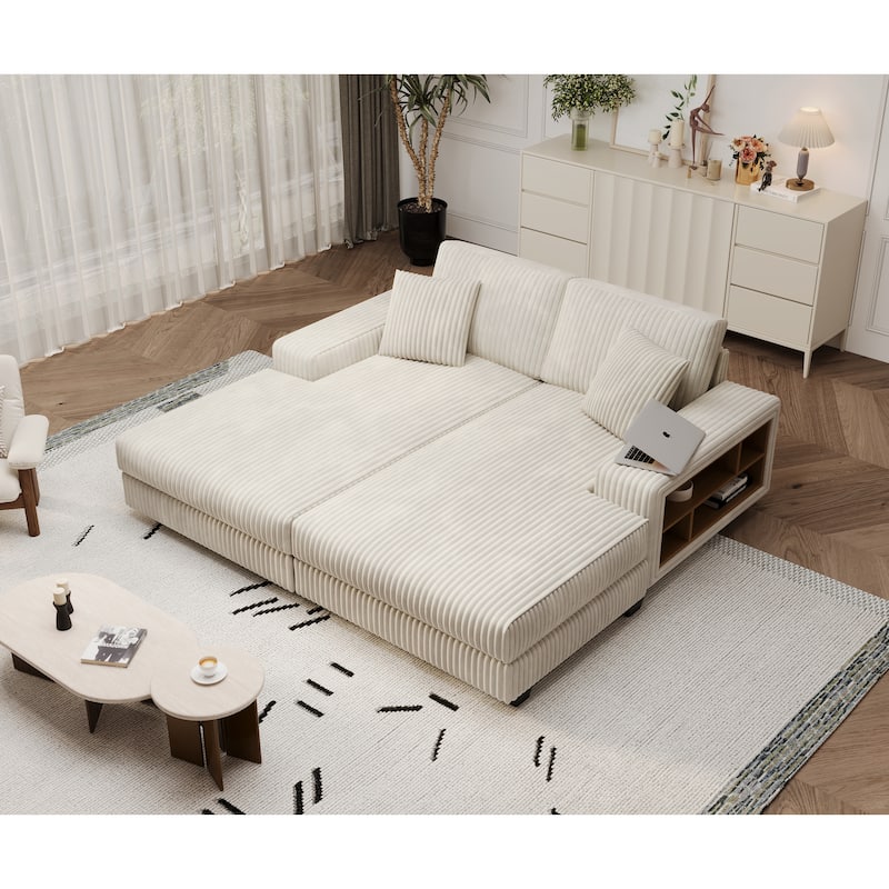 U-Shaped Sectional Sofa, Sleeper Sofa with High-Density Foam, Double Lounge Chair Sofa Bed with Pocketed Coil Cushions
