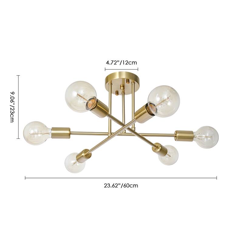 6-Light Modern Industrial Linear Sputnik Branch Semi-Flush Mount Light Ceiling Light