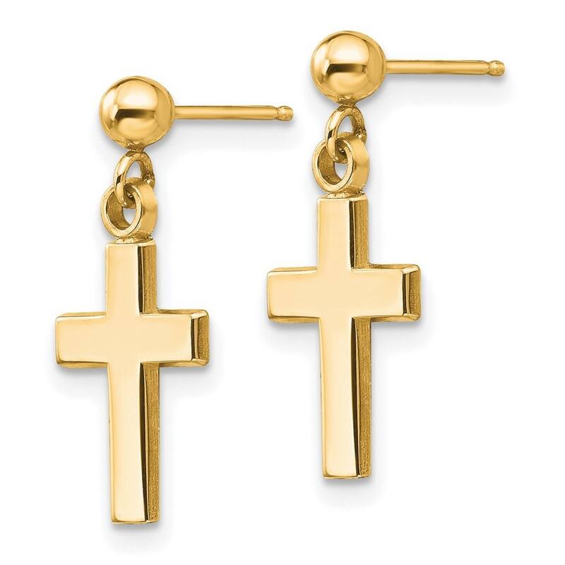 Curata 14k Yellow Gold Polished 20x8mm Dangle Cross Post Earrings