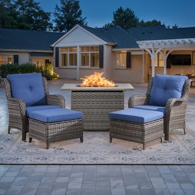 Propane Fire Pit Table Patio Chair Ottoman Sets - Grey