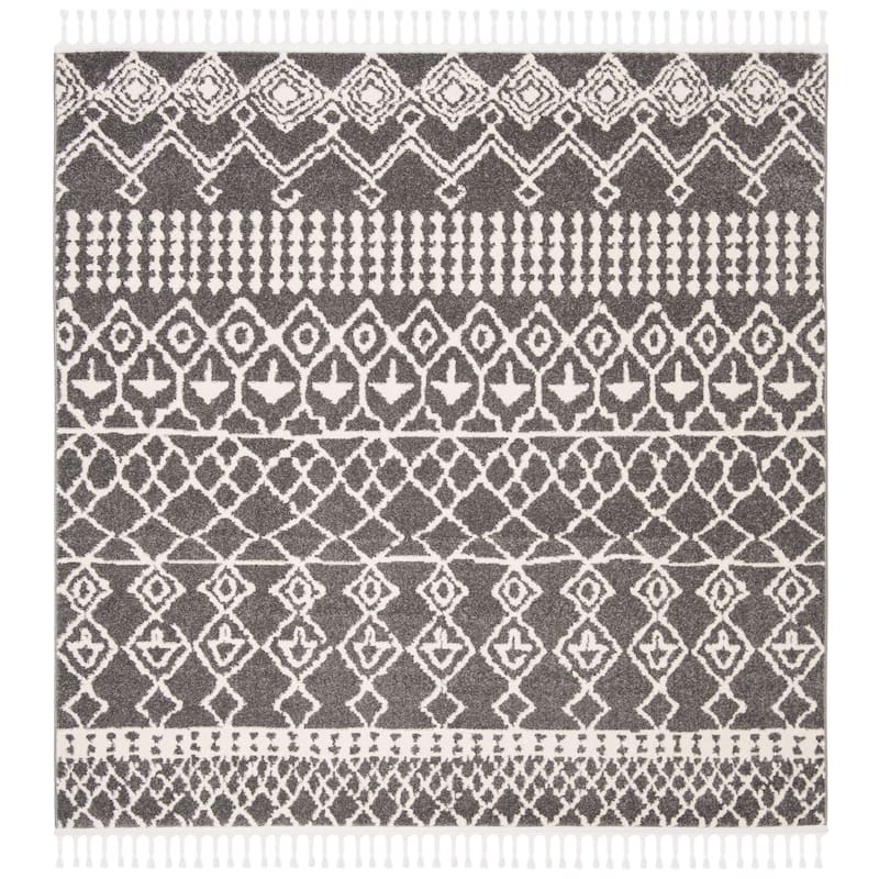 SAFAVIEH Kasbah Mihoko Moroccan Tassel Rug - 6'7" Square - Grey/Ivory