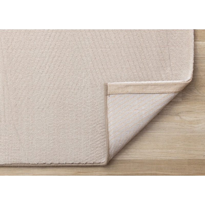 Taupe Striped Geometric Shapes Dense High-Traffic Rug