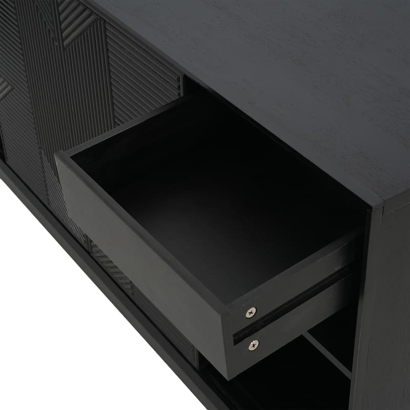 Modern Geometric Accent Cabinet with Sliding Doors and Wood Veneer Top