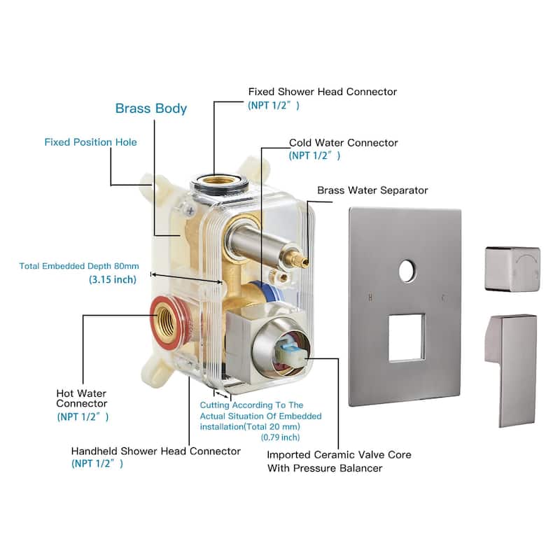Brushed Nickel 1-handle Square Shower Faucet Shower System - 15.75"*10"