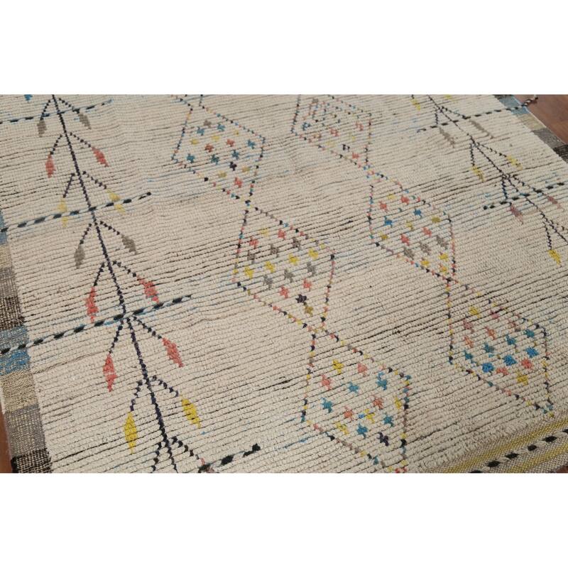 Striped Geometric Moroccan Area Rug Hand-Knotted Wool Carpet - 5'9"x 10'0"