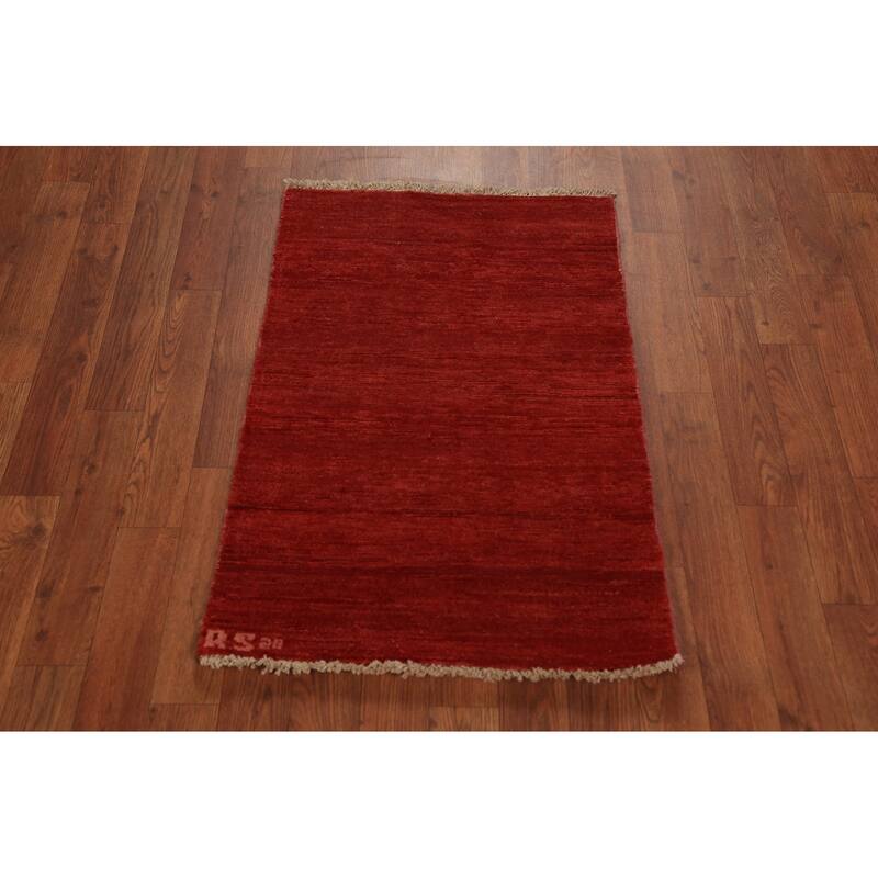 Modern Gabbeh Oriental Foyer Rug Handmade Red Wool Carpet - 1'10"x 2'10"