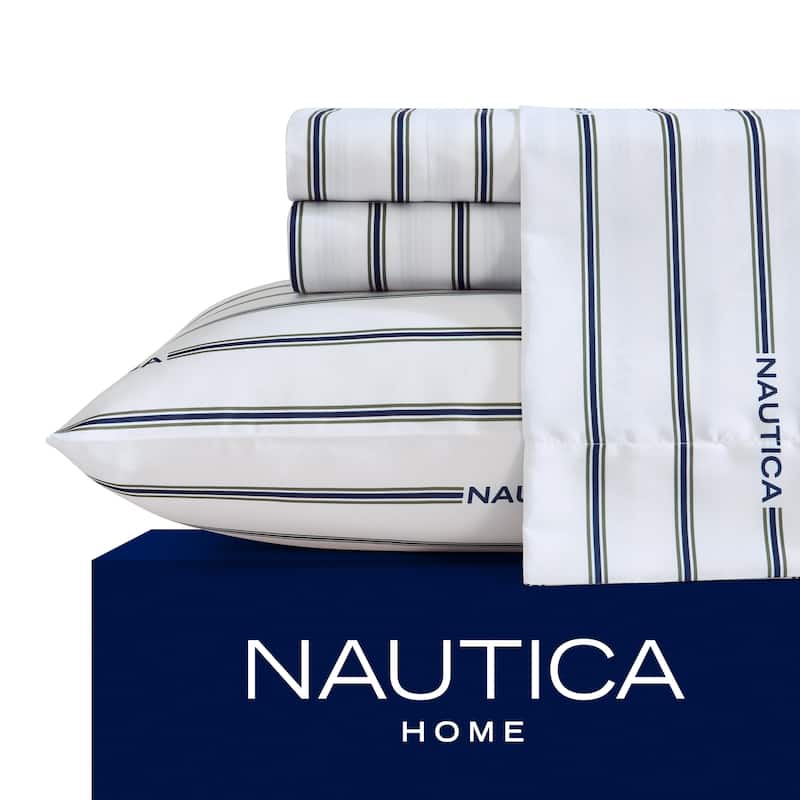 Nautica Printed Soft & Cozy Deep Pocket Sheet Set - Inline Green - Twin XL