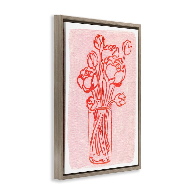 Stupell Outlined Peony Vase Framed Floater Canvas Wall Art Design By Hannah Moren