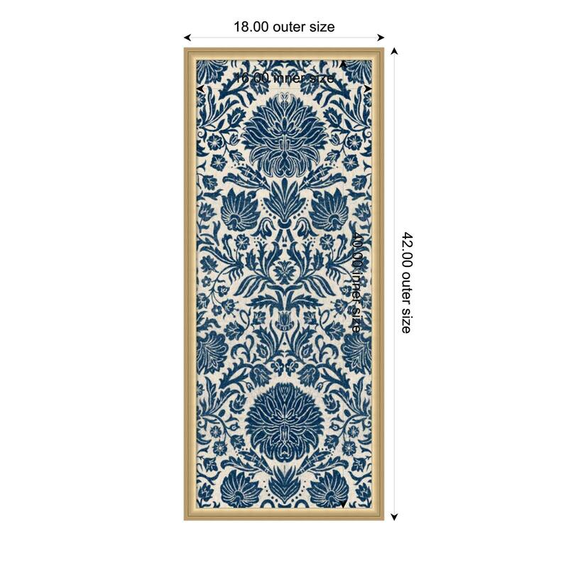 Amanti Art Framed Fabric Pinboard Baroque Tapestry in Navy I by Vision Studio Printed Bulletin Board - Board Size 16 x 40 - Florence Gold