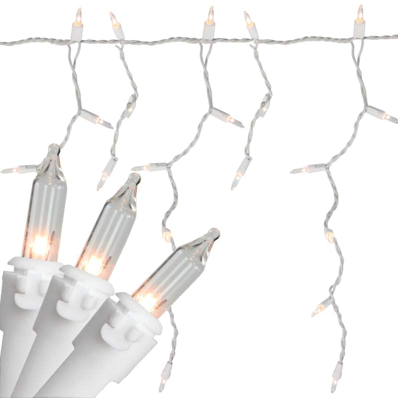 50-Count White Icicle Mini Christmas Light Set 10.75' White Wire