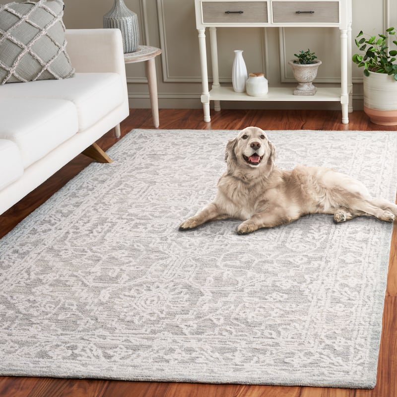 SAFAVIEH Handmade Ebony Carolin Modern Wool Rug - 6' Round - Ivory/Grey