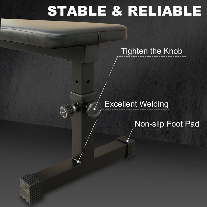 Roomfitters Flat Weight Bench for Strength Training with 5-Level Adjustable Height, Black