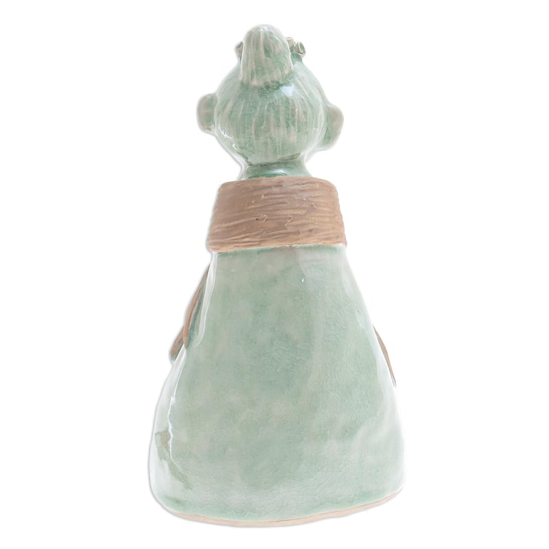 Novica Handmade Hill Tribe Woman Celadon Ceramic Sculpture