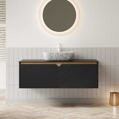 48" Bathroom Vanity&Sink,Wall-Mounted Storage Cabinet,Twill Double Doors,Rectangle Ceramic Vessel Basin&Stone Top