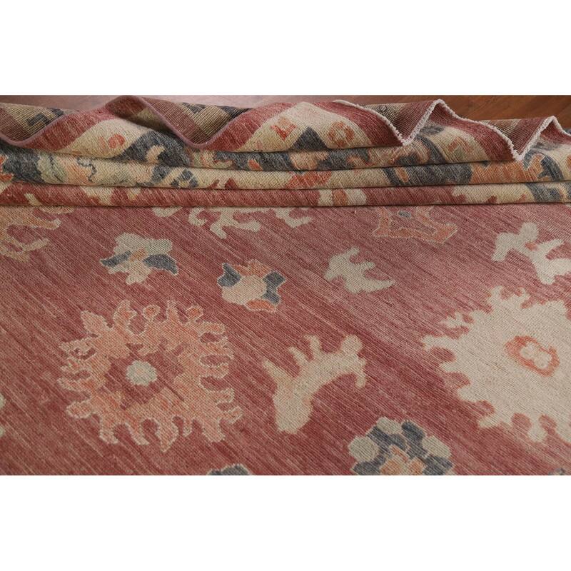 Floral Red Oushak Turkish Area Rug Hand-knotted Wool Carpet - 8'11" x 11'10"