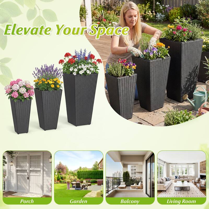 Gymax Set of 3 Rattan Plant Pots w/Removable Plastic Liners Pre-Marked