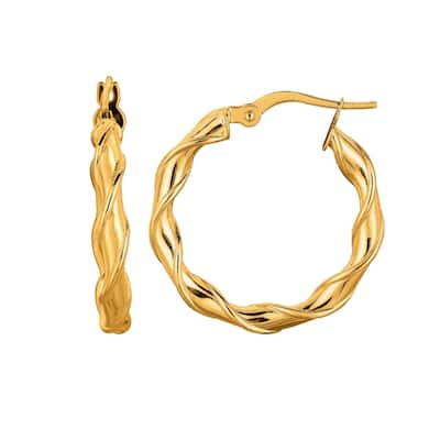 Curata 14k Yellow Gold 3x20mm Round Twisted Hoop Earrings