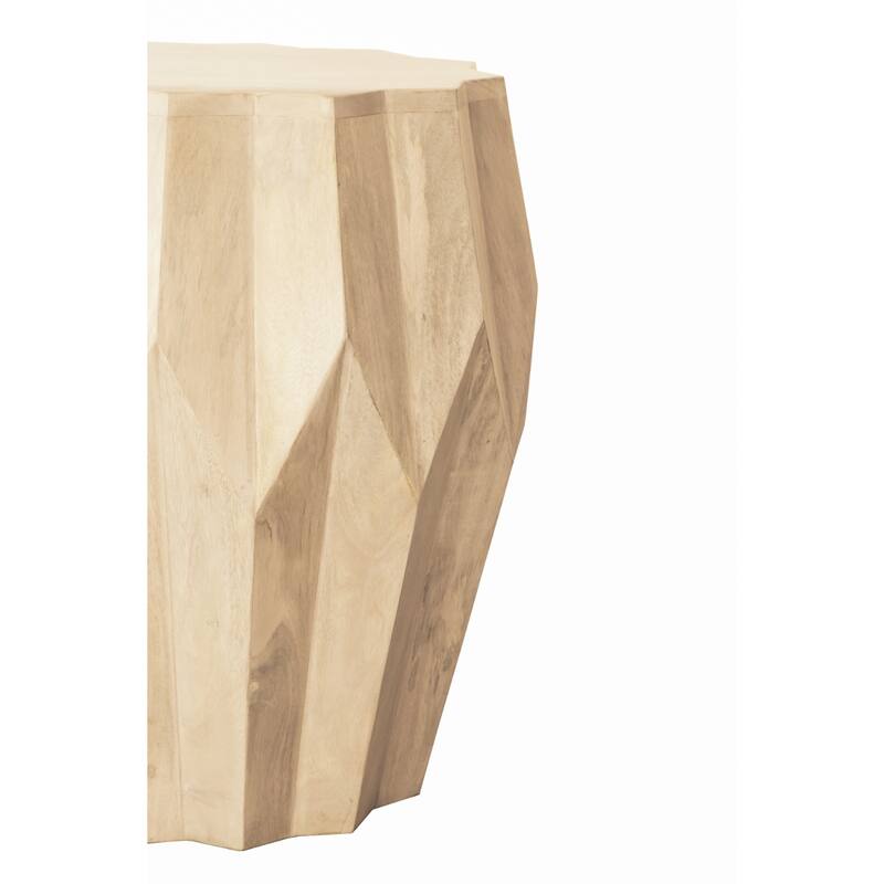 Natural Solid Wood Round End Table with White Drum Base and Distressed Finish - 16” x 16” x 22.5” (D x W x H)