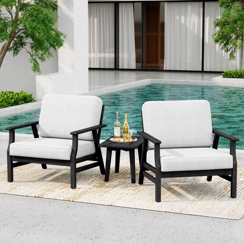 3-Piece Teak Outdoor Conversation Set with Cushions and Side Table