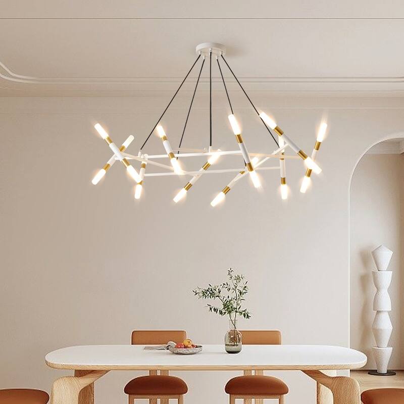 Modern Chandelier Light Fixture, Branch Design with Frosted Tubes, Black Cords, Adjustable Height Pendant Light for Dining Room