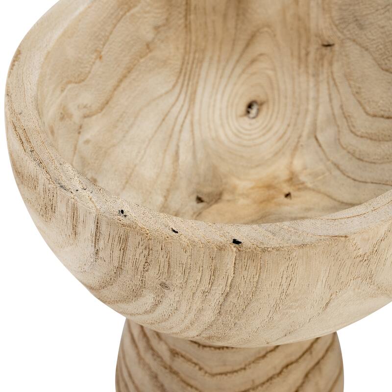 Decorative Round Wooded Pedestal Bowl - Home Decor - 8", Natural Brown