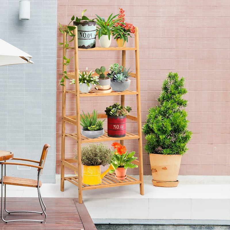 4-Tier Bamboo Ladder Shelf Plant Flower Display Stand