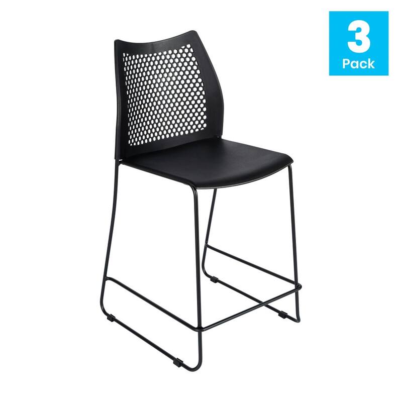 3 Pack Stackable Sled Base Counterstool with Vented Back and Integrated Footrest - 19.75"W x 22"D x 37.5"H